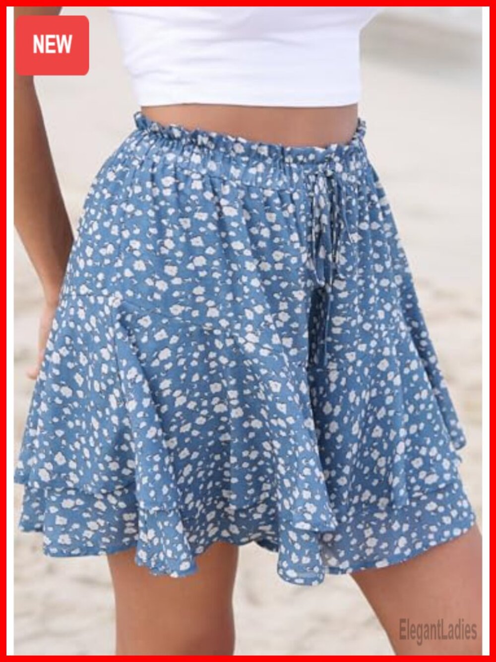 Floral Ruffle Flowy Skorts High Rise Drawstring Mini Summer Shorts - Picture 5 of 6